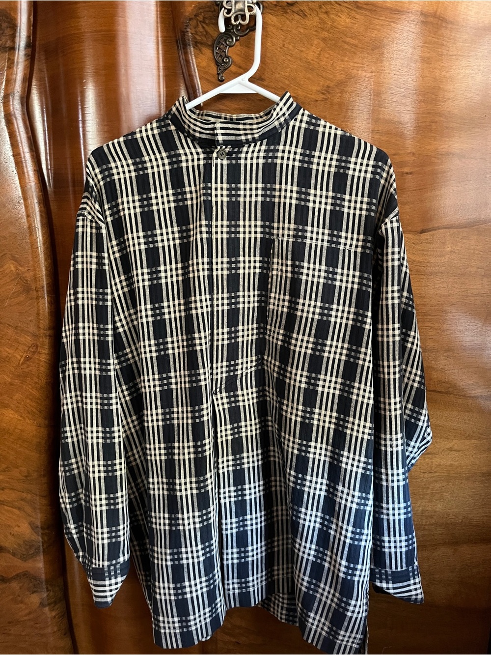 Rare Issey Miyake Navy and White Plaid Men’s Shirt - Casual Long Sleeve - Picture 5 of 6
